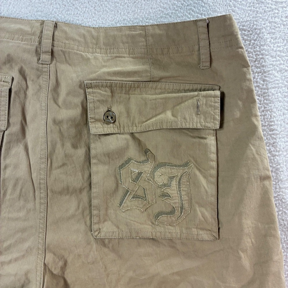 Y2K Sean John Cargo Shorts Mens 32x11 Tan Baggy Drawstring Hip Hop Embroidered